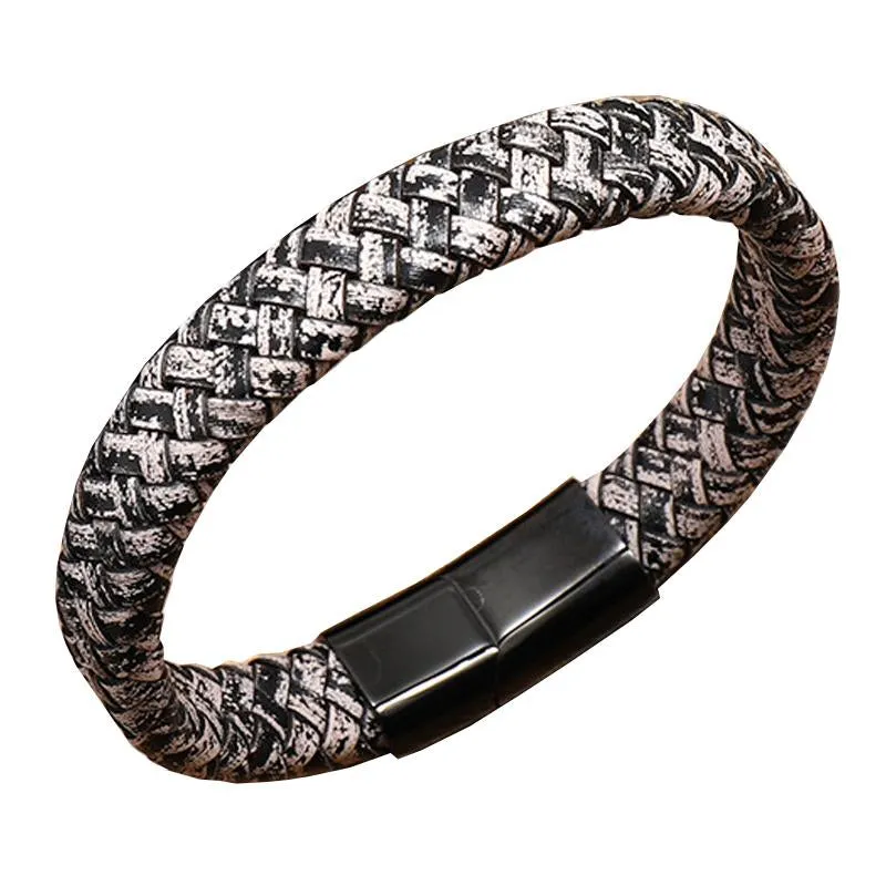 Men's Vintage Leather Braided Titanium Steel Bracelet 79524903M sold by Manly