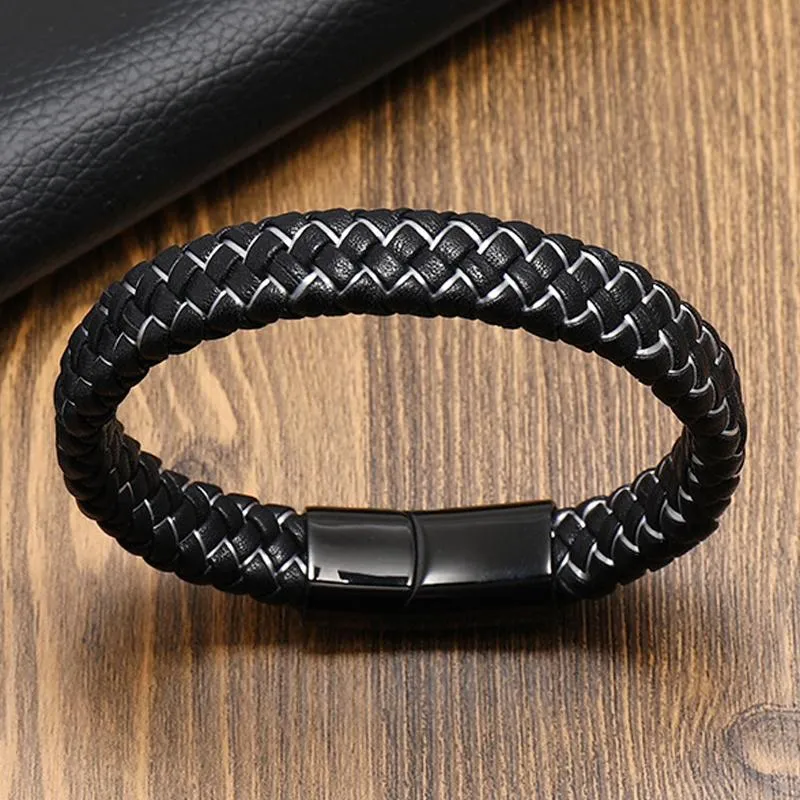 Men's Vintage Leather Braided Titanium Steel Bracelet 79524903M sold by Manly product image thumbnail 3