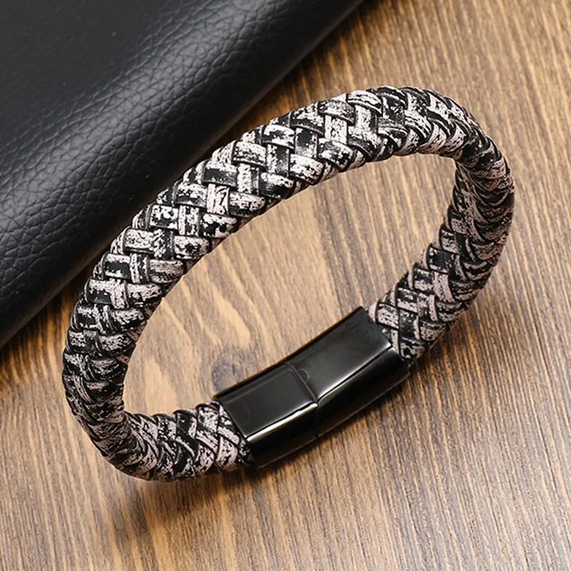 Men's Vintage Leather Braided Titanium Steel Bracelet 79524903M sold by Manly product image thumbnail 2
