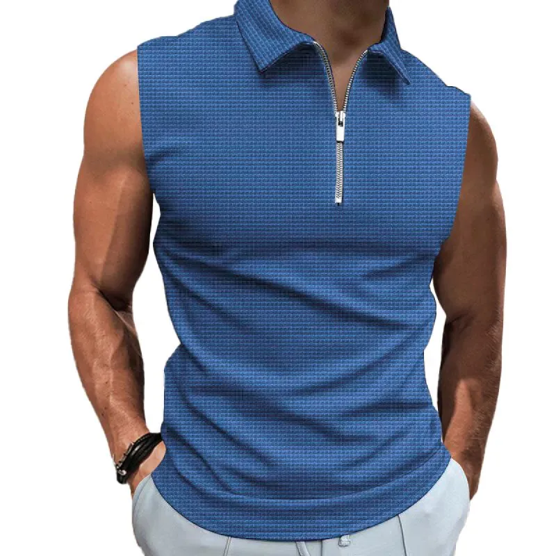 Men's Zipper Polo Collar Sleeveless Tank Top 50968904Z sold by Manly