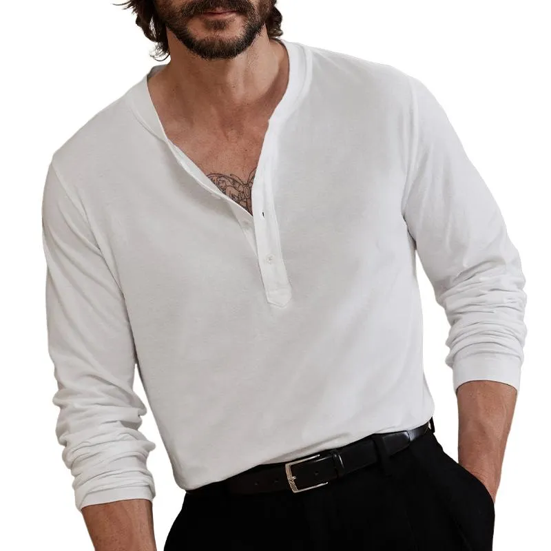 Men's Cotton Blend Solid Henley Long Sleeve T-Shirt 18501793X sold by Manly