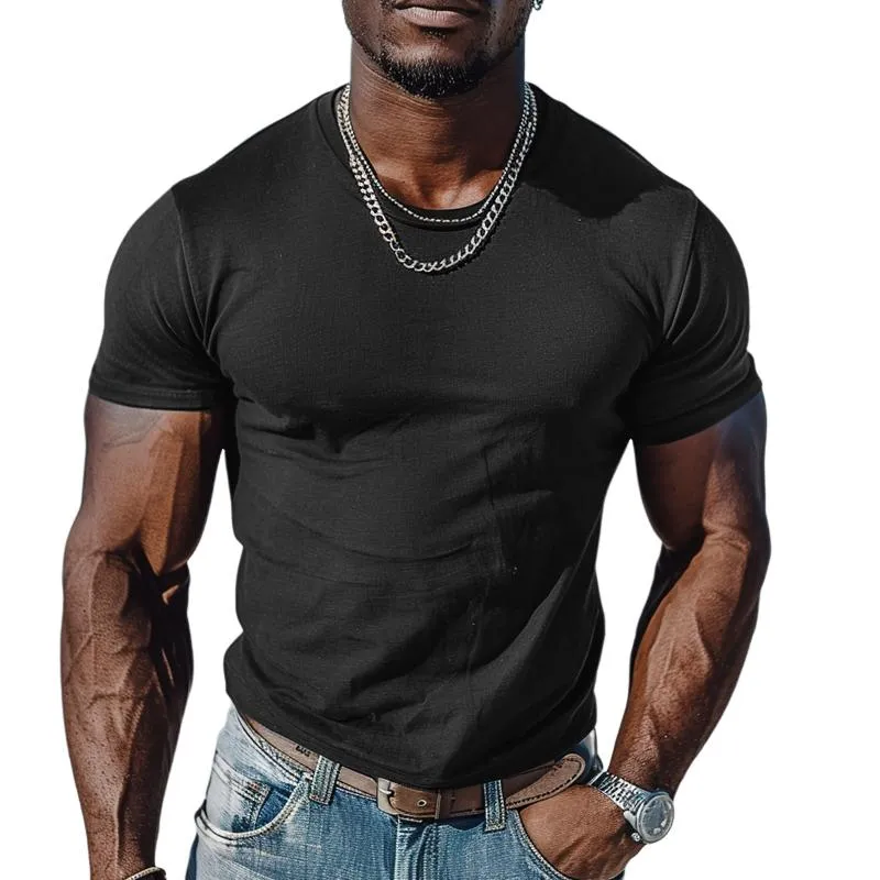 Men's Casual Cotton Blend Round Neck Slim Fit Shorts Sleeve T-Shirt 21241666M sold by Manly