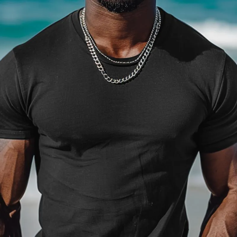 Men's Casual Cotton Blend Round Neck Slim Fit Shorts Sleeve T-Shirt 21241666M sold by Manly product image thumbnail 3