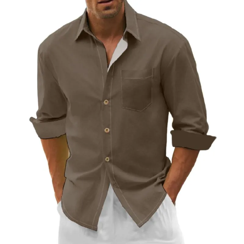 Men's Loose Lapel Solid Color Long Sleeve Shirt 66961554Y sold by Manly