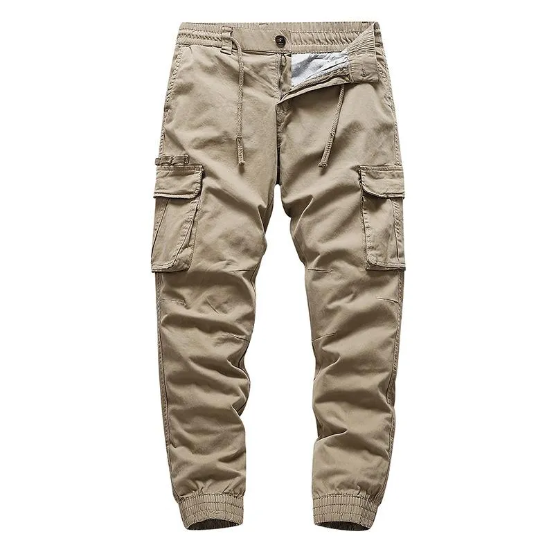 Men's Solid Color Multi-pocket Elastic Waist Cargo Pants 08464355Z sold by Manly