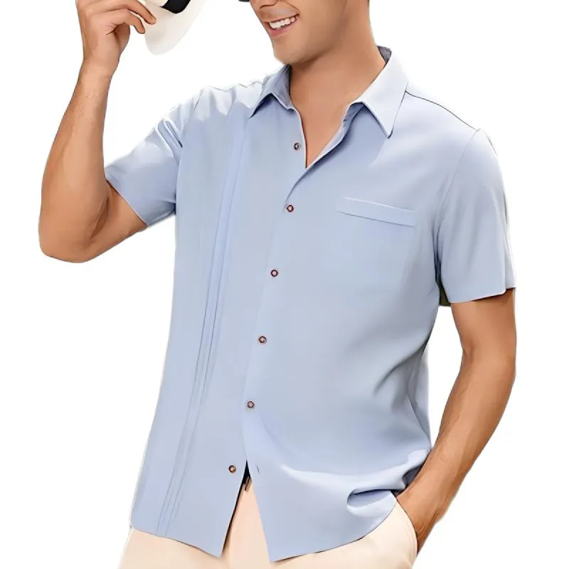 Men's Solid Color Chest Pocket Short Sleeve Shirt 88313177Y sold by Manly
