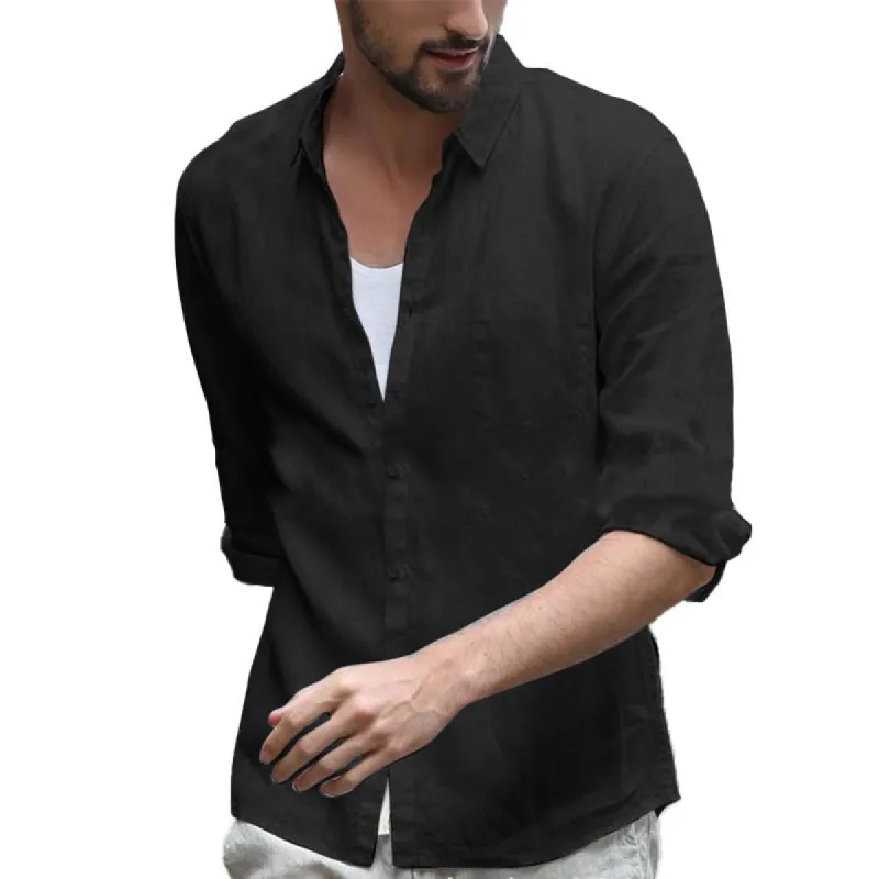 Men's Casual Solid Color Lapel Long Sleeve Shirt 30057253Y sold by Manly