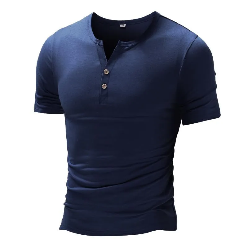 Men's Solid Color V-neck Two-button Short-sleeved T-shirt 10325207X sold by Manly product image thumbnail 2
