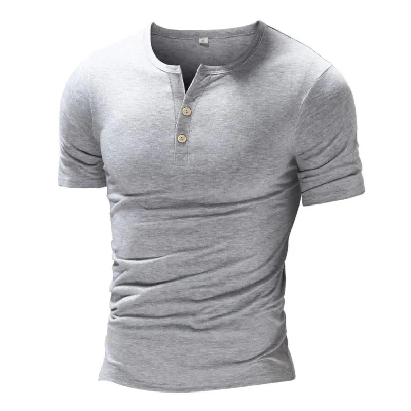 Men's Solid Color V-neck Two-button Short-sleeved T-shirt 10325207X sold by Manly