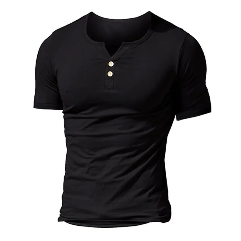 Men's Solid Color V-neck Two-button Short-sleeved T-shirt 10325207X sold by Manly product image thumbnail 3