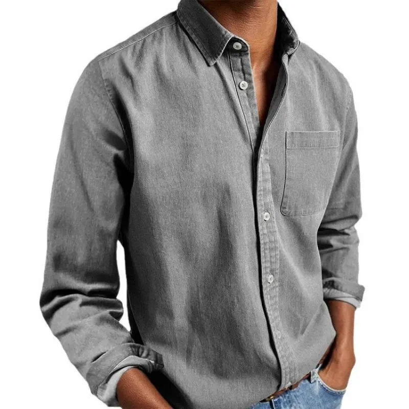 Men's Casual Cotton Blend Lapel Patch Pocket Slim Fit Long Sleeve Shirt 19118108M sold by Manly