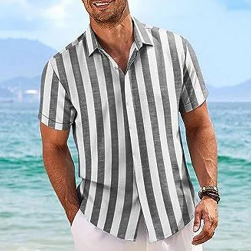 Men's Casual Striped Lapel Short Sleeve Shirt 06762420X sold by Manly product image thumbnail 2