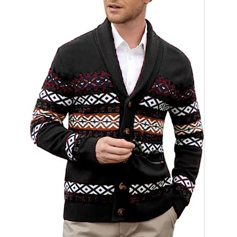 Men's Vintage V-Neck Knitted Jacquard Cardigan 74186213X sold by Manly product image thumbnail 3