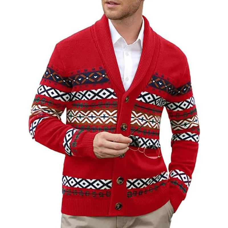 Men's Vintage V-Neck Knitted Jacquard Cardigan 74186213X sold by Manly