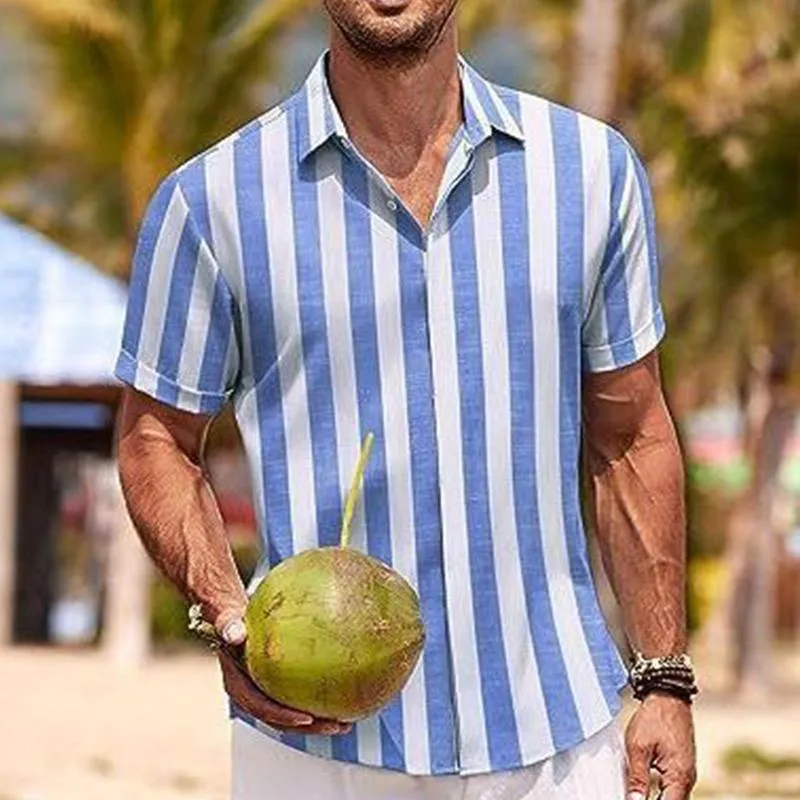 Men's Casual Striped Lapel Short Sleeve Shirt 06762420X sold by Manly product image thumbnail 4
