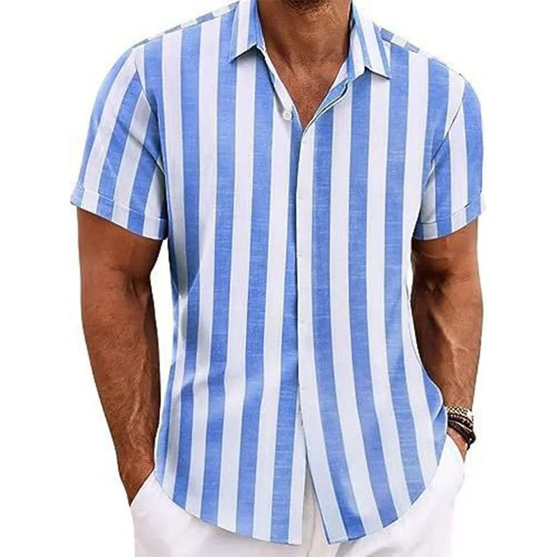 Men's Casual Striped Lapel Short Sleeve Shirt 06762420X sold by Manly product image thumbnail 3