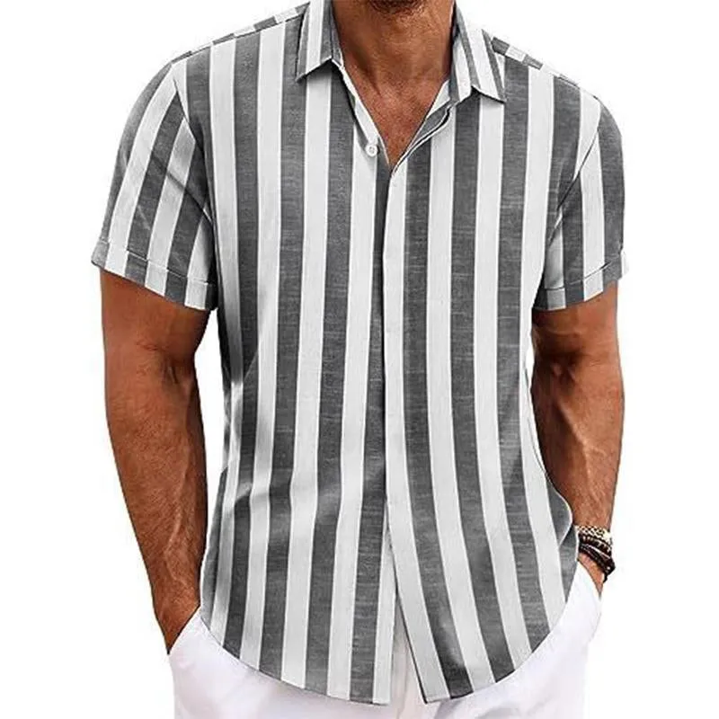 Men's Casual Striped Lapel Short Sleeve Shirt 06762420X sold by Manly