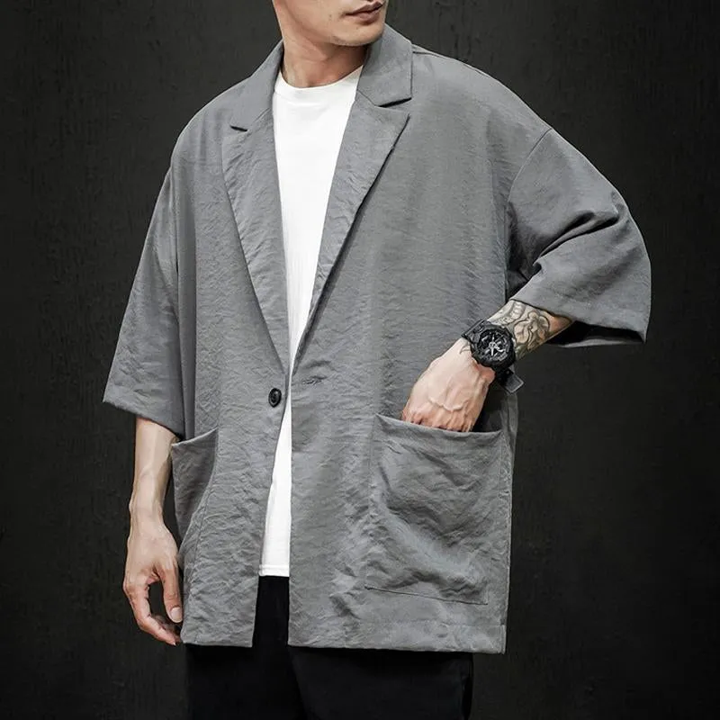 Men's Casual Thin Solid Color Three Quarter Sleeve Blazer 95662689Y sold by Manly product image thumbnail 3