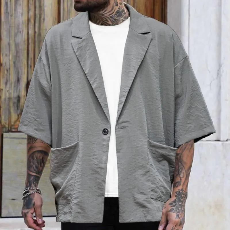 Men's Casual Thin Solid Color Three Quarter Sleeve Blazer 95662689Y sold by Manly product image thumbnail 2