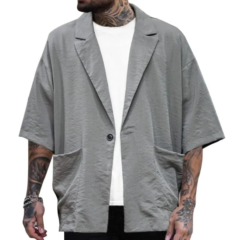 Men's Casual Thin Solid Color Three Quarter Sleeve Blazer 95662689Y sold by Manly