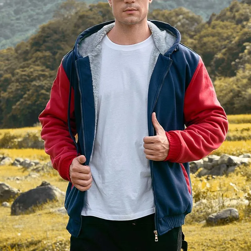 Men's Casual Color Block Warm Fleece Hooded Jacket 45435589Y sold by Manly product image thumbnail 3