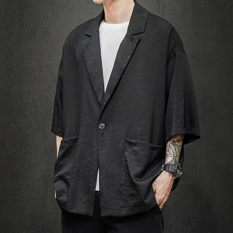 Men's Casual Thin Solid Color Three Quarter Sleeve Blazer 95662689Y sold by Manly product image thumbnail 4