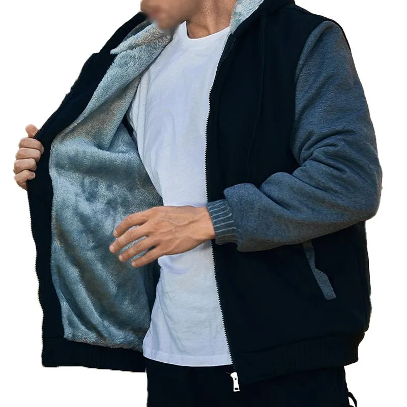 Men's Casual Color Block Warm Fleece Hooded Jacket 45435589Y sold by Manly