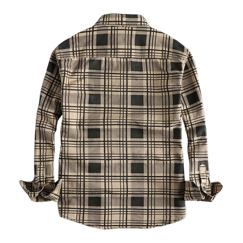 Men's Vintage Plaid Cotton Patch Pocket Flap Long Sleeve Shirt 23502909M sold by Manly product image thumbnail 5