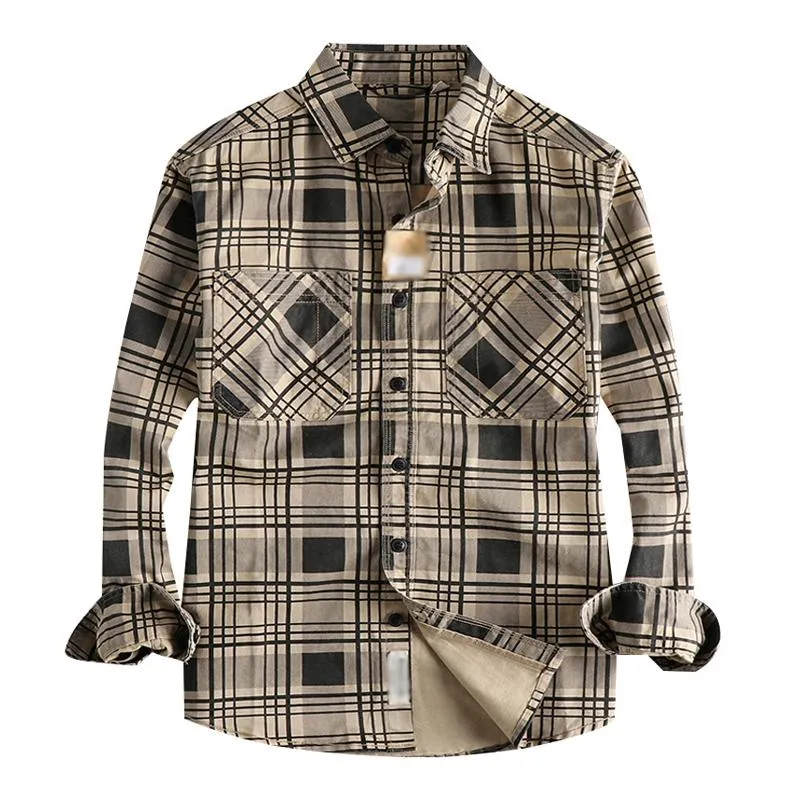 Men's Vintage Plaid Cotton Patch Pocket Flap Long Sleeve Shirt 23502909M sold by Manly product image thumbnail 4