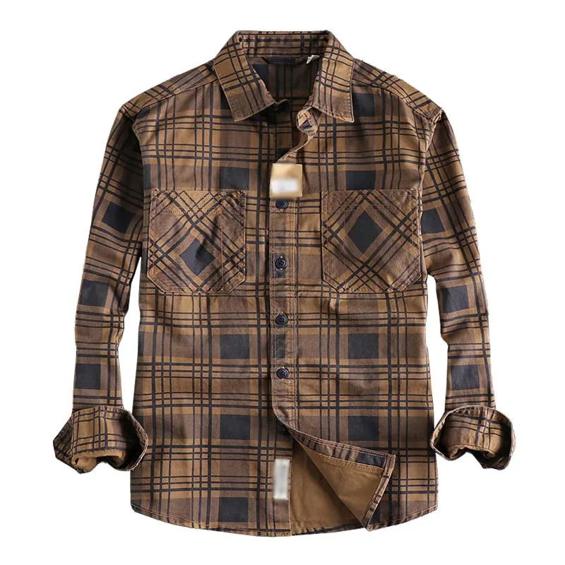 Men's Vintage Plaid Cotton Patch Pocket Flap Long Sleeve Shirt 23502909M sold by Manly product image thumbnail 3
