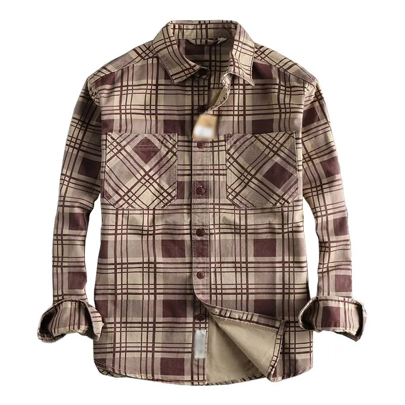 Men's Vintage Plaid Cotton Patch Pocket Flap Long Sleeve Shirt 23502909M sold by Manly product image thumbnail 2