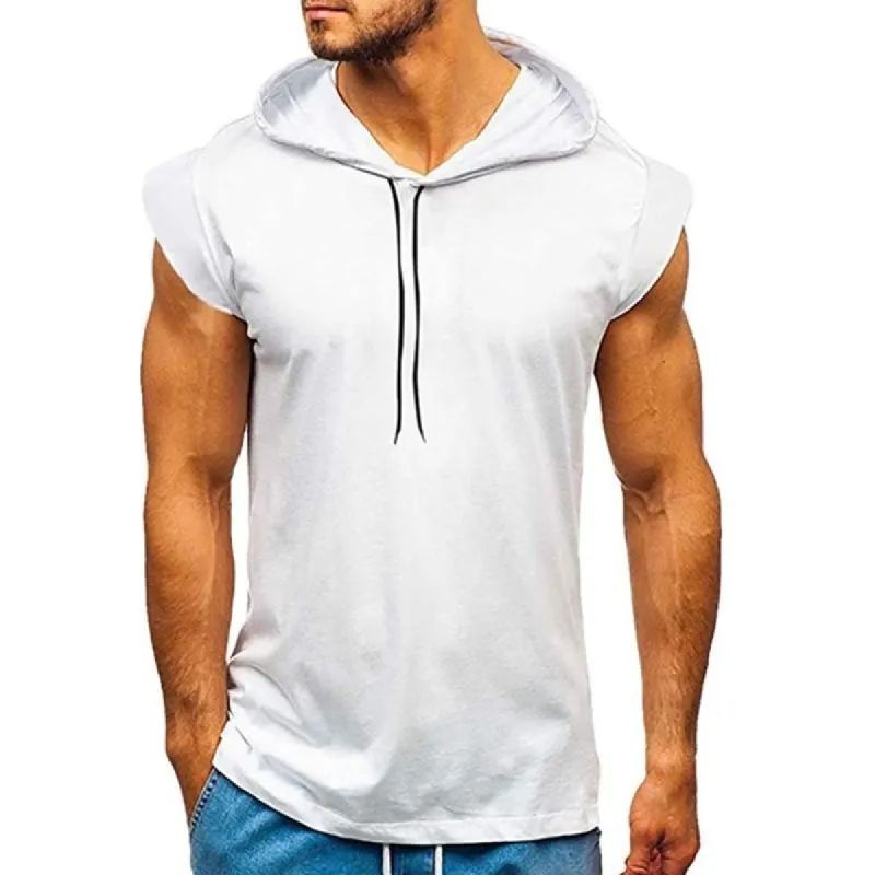 Men's Casual Solid Color Loose Hooded Tank Top 73394782M sold by Manly