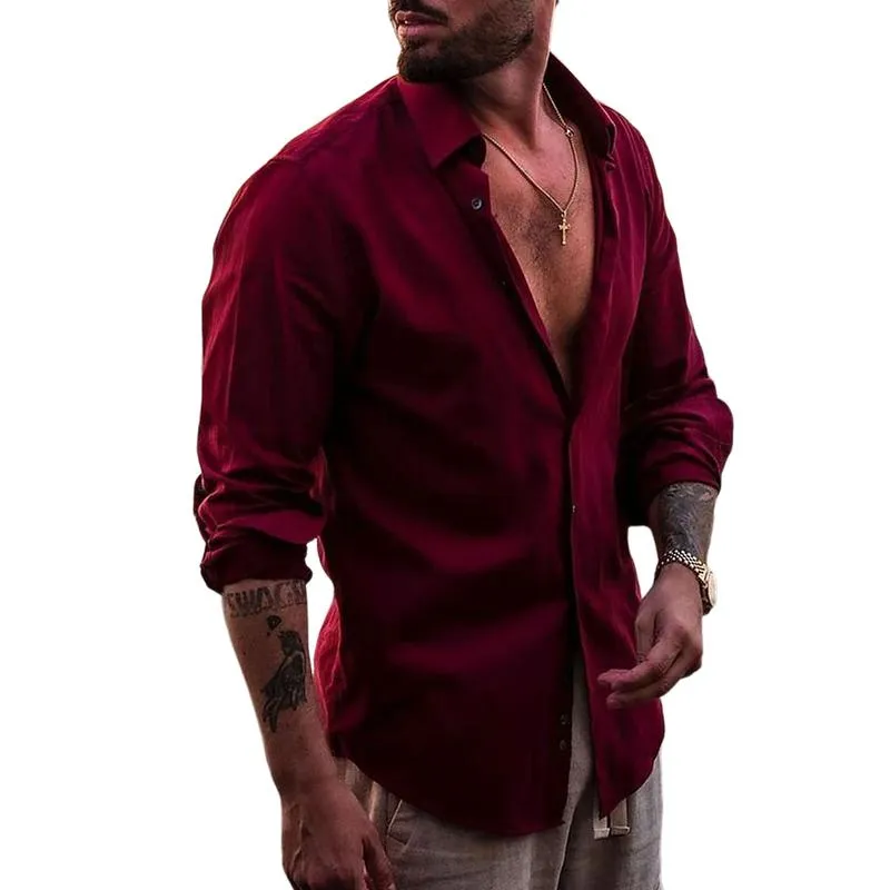 Men's Casual Cotton and Linen Long Sleeve Shirt 05746582Y sold by Manly