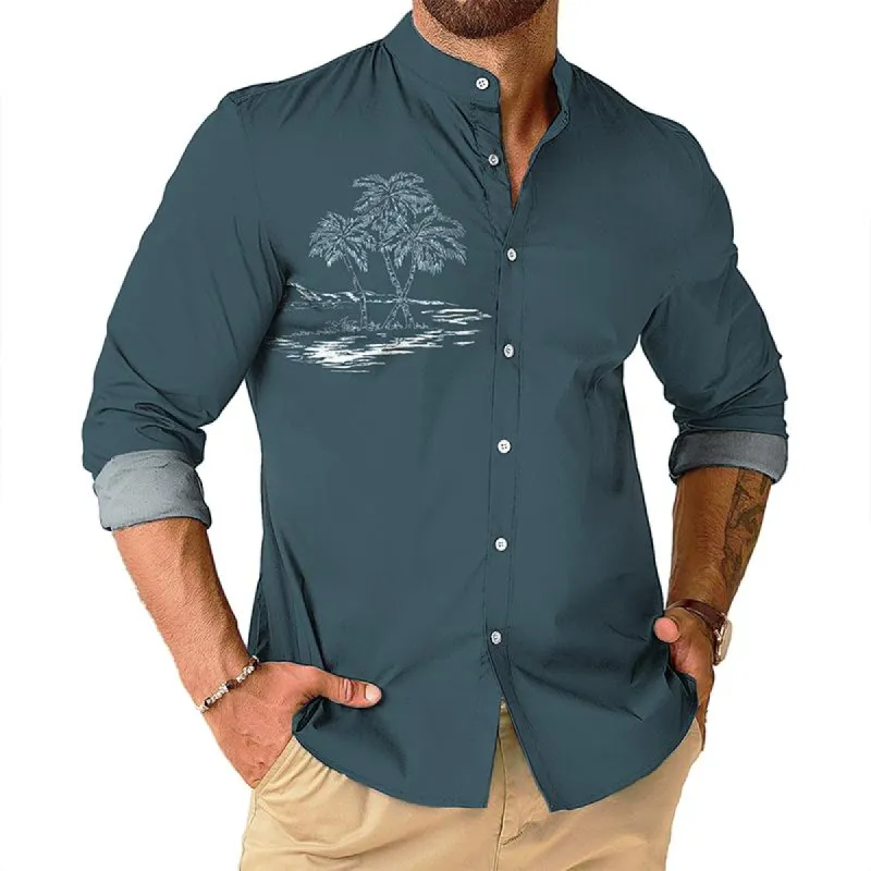 Men's Simple Coconut Tree Stand Collar Shirt 50942748TO sold by Manly
