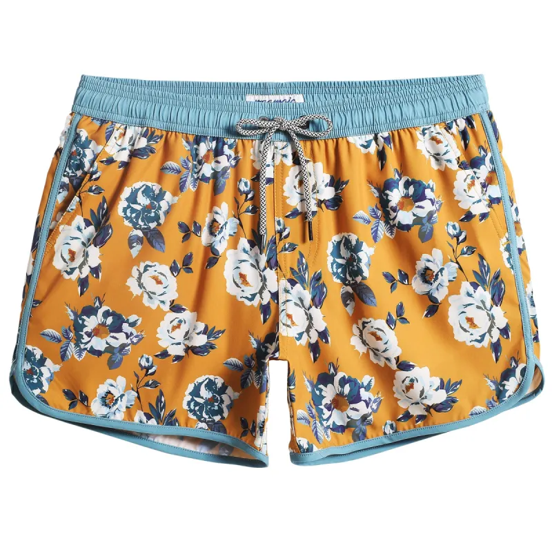 4.5 Inch Inseam Vintage Stretch White Peony Swim Trunks sold by maamgic