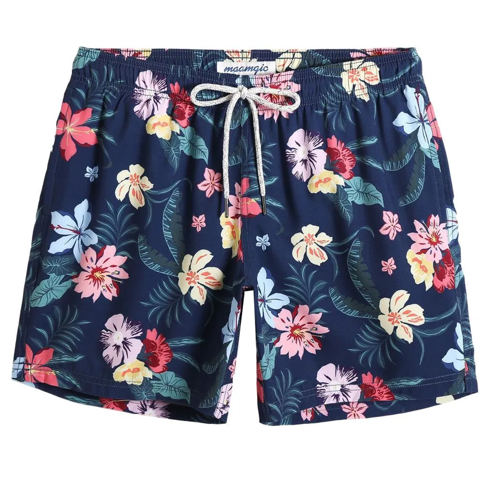 7 Inch Inseam Stretch Flower Print Swim Trunks sold by maamgic