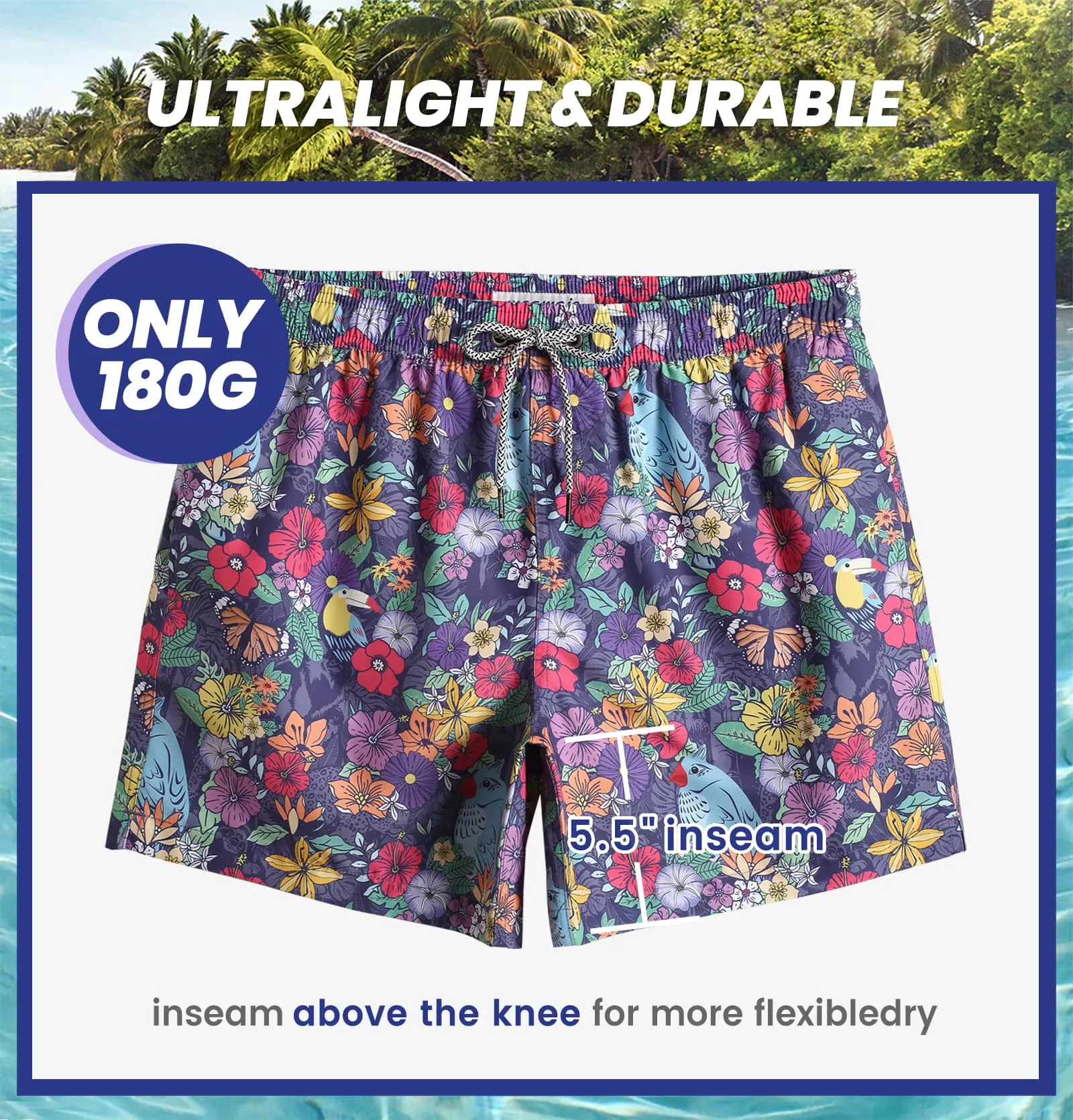 5.5 Inch Inseam Bouquets of Flowers Swim Trunks sold by maamgic product image thumbnail 3
