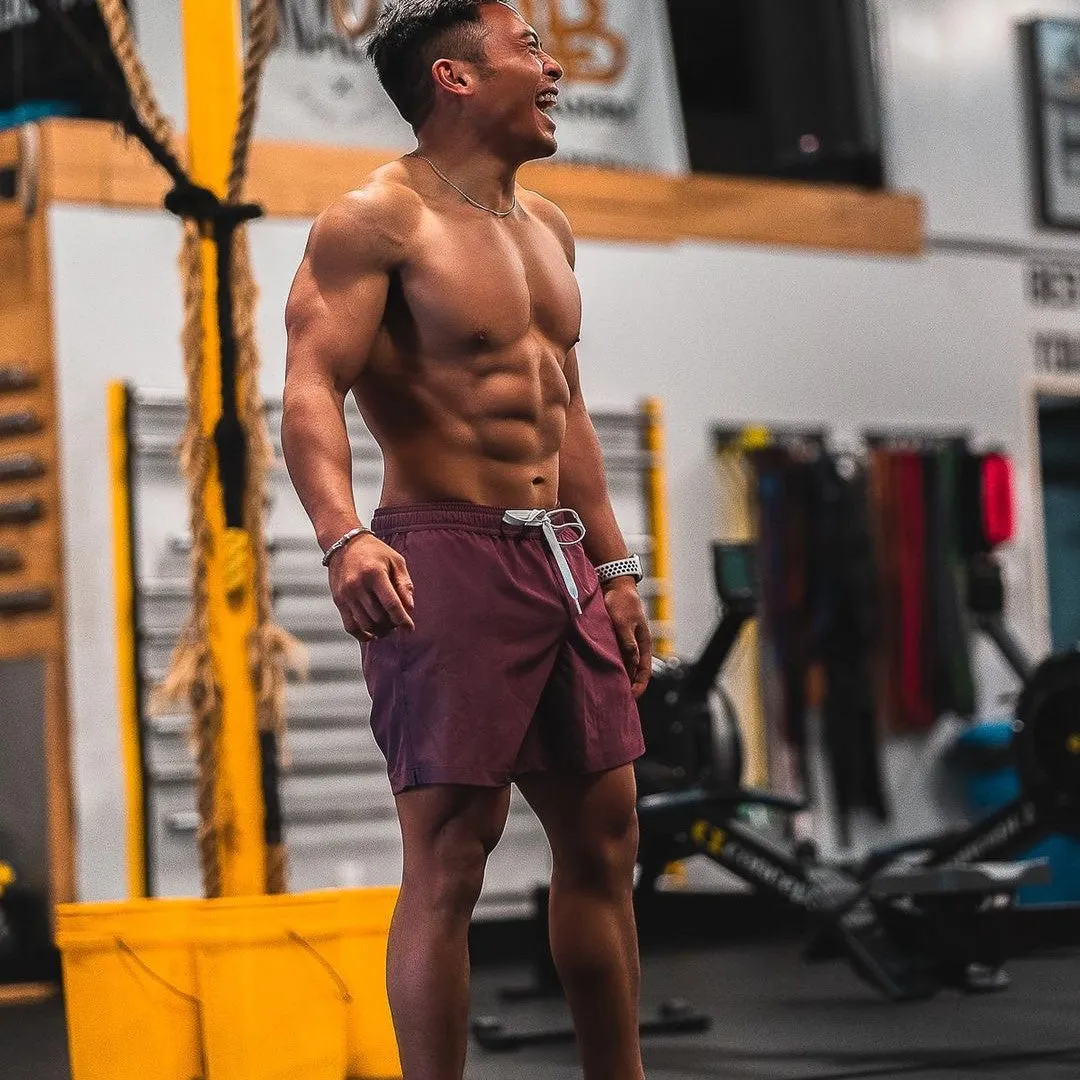 5.5 Inch Inseam Stretch Solid Wine Swim Trunks sold by maamgic product image thumbnail 3