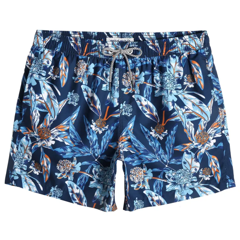 5.5 Inch Inseam Blue Ice Flower Swim Trunks sold by maamgic