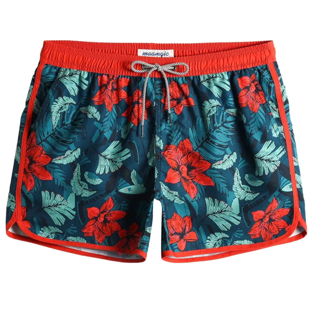 FloraFever Red Flowers Swim Trunks sold by maamgic