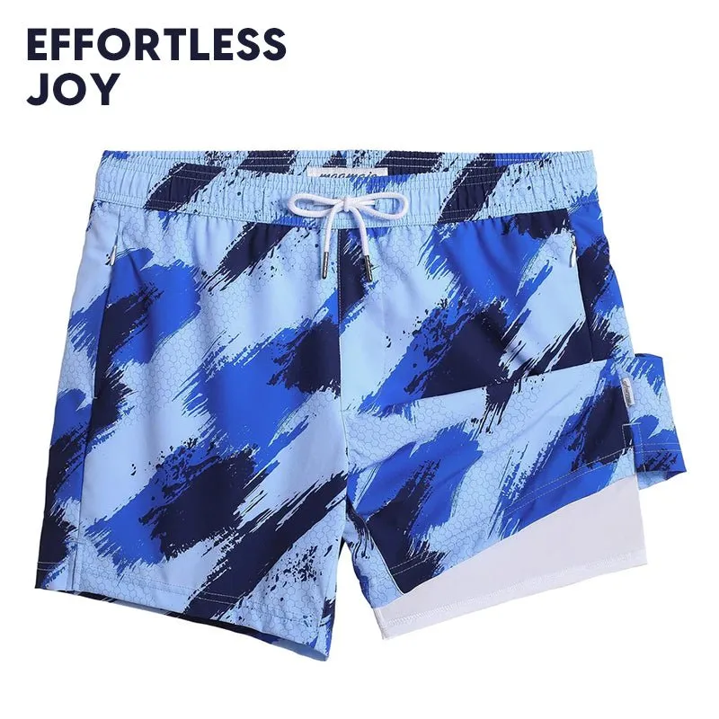 M Blue Abstract Brushstroke Pattern Swim Shorts sold by maamgic