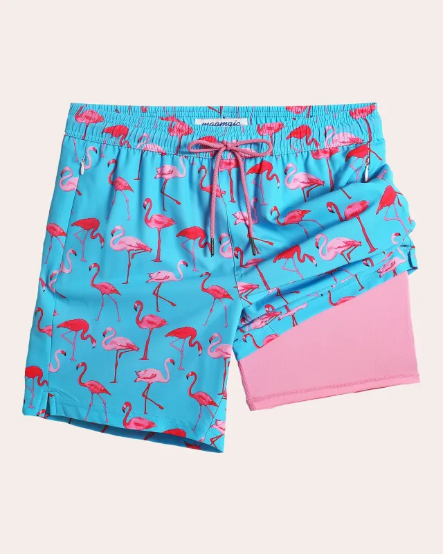 Playland Flamingo Print Swim Trunks made by maamgic