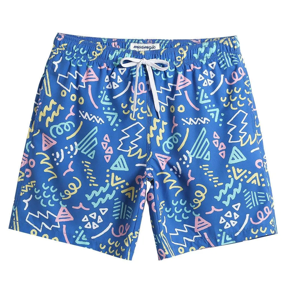 7 Inch Inseam Stretch Blue Funny Printed Swim Trunks sold by maamgic
