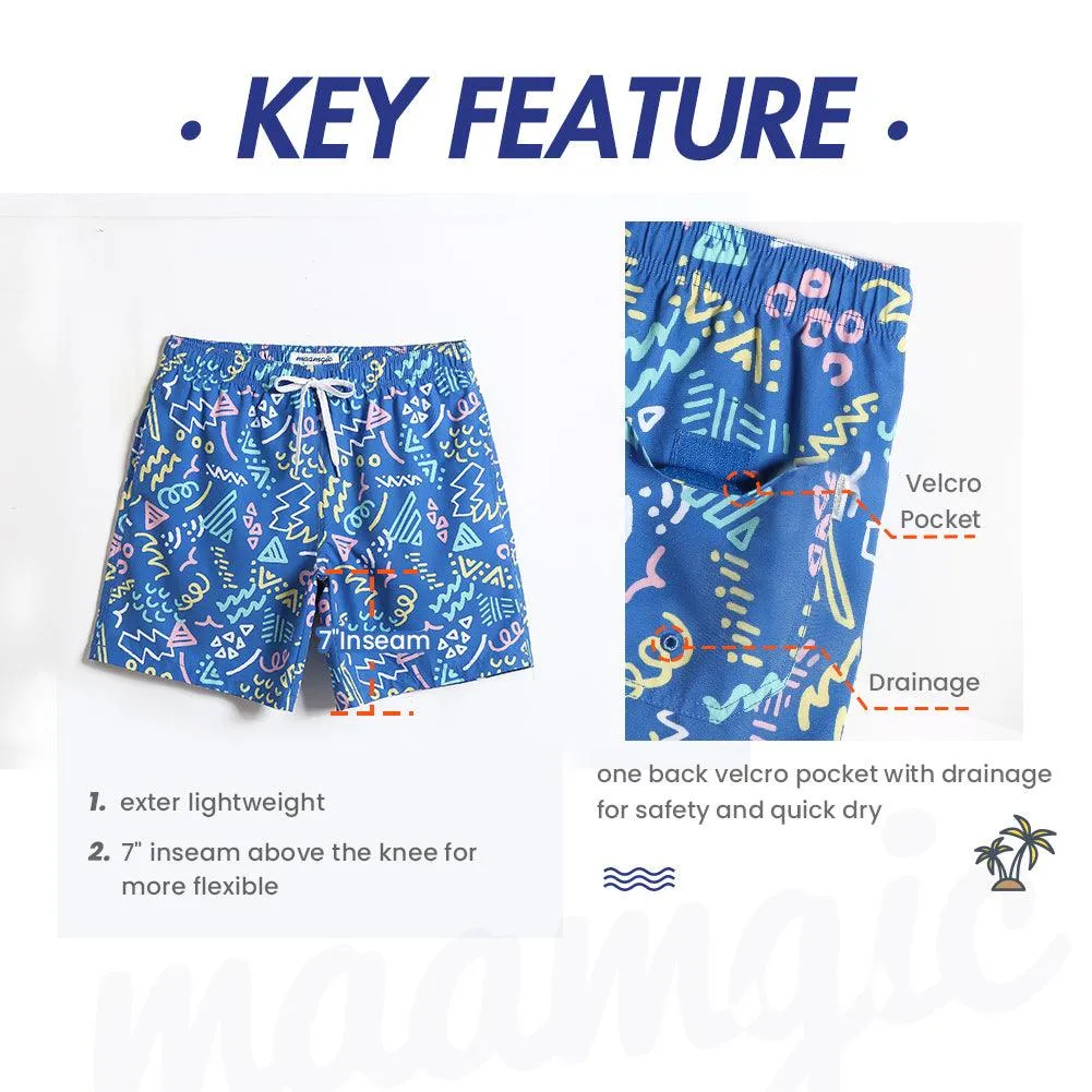 7 Inch Inseam Stretch Blue Funny Printed Swim Trunks sold by maamgic product image thumbnail 4