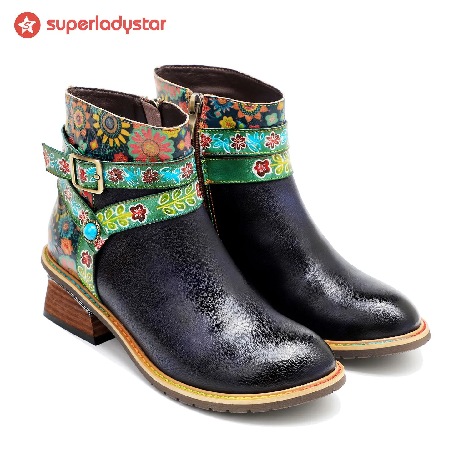 Retro Casual Style Strap Low Heel Ankle Boots sold by superladystar product image thumbnail 4
