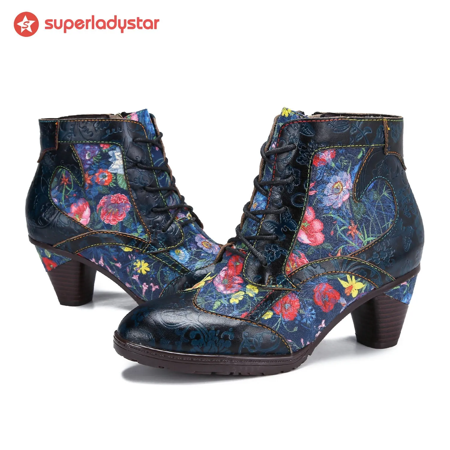 Retro Handmade Leather Patchwork Ankle Boots sold by superladystar product image thumbnail 3