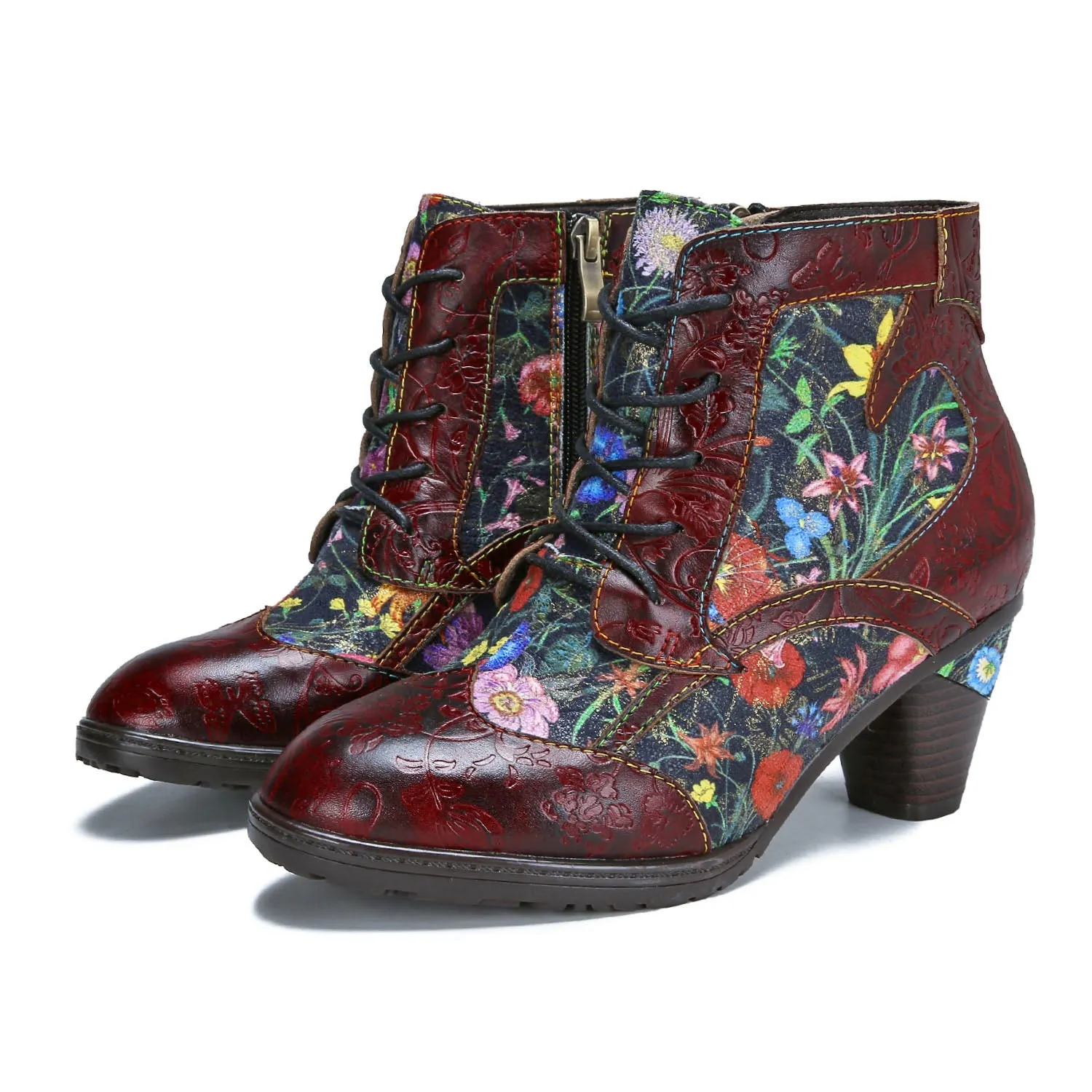 Retro Handmade Leather Patchwork Ankle Boots sold by superladystar product image thumbnail 2