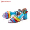 Handmade Genuine Leather Colorful Striped Cute Sandals sold by superladystar