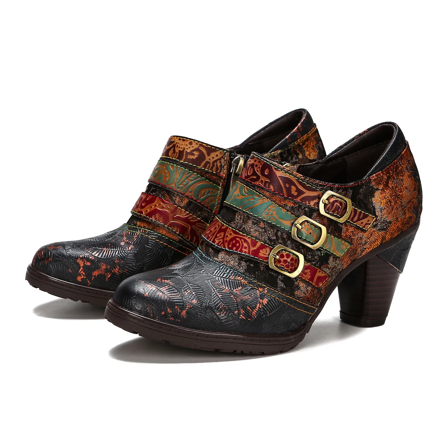 Retro Embossed Buckle Leather Pumps sold by superladystar