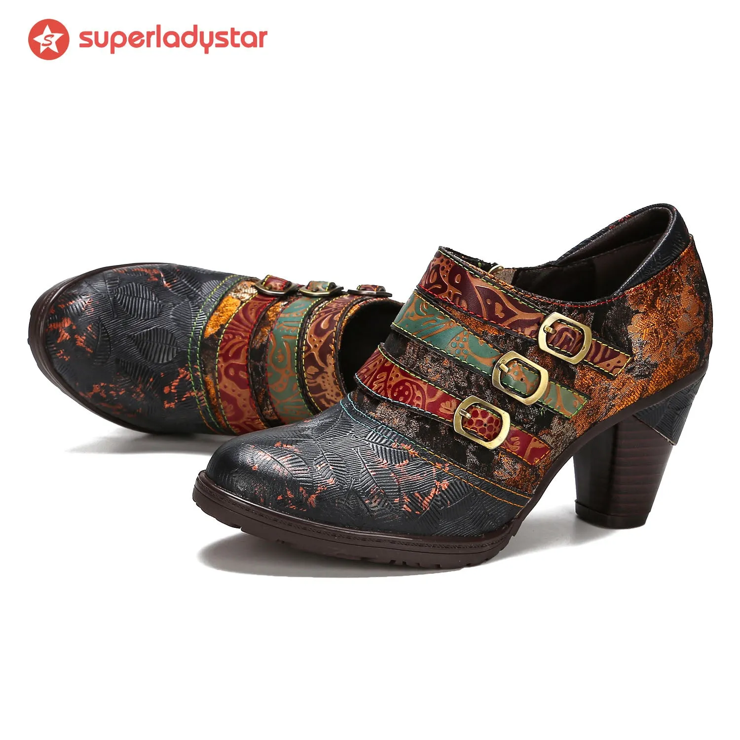 Retro Embossed Buckle Leather Pumps sold by superladystar product image thumbnail 2
